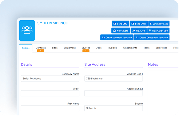 All-in-one customer management view in Ascora