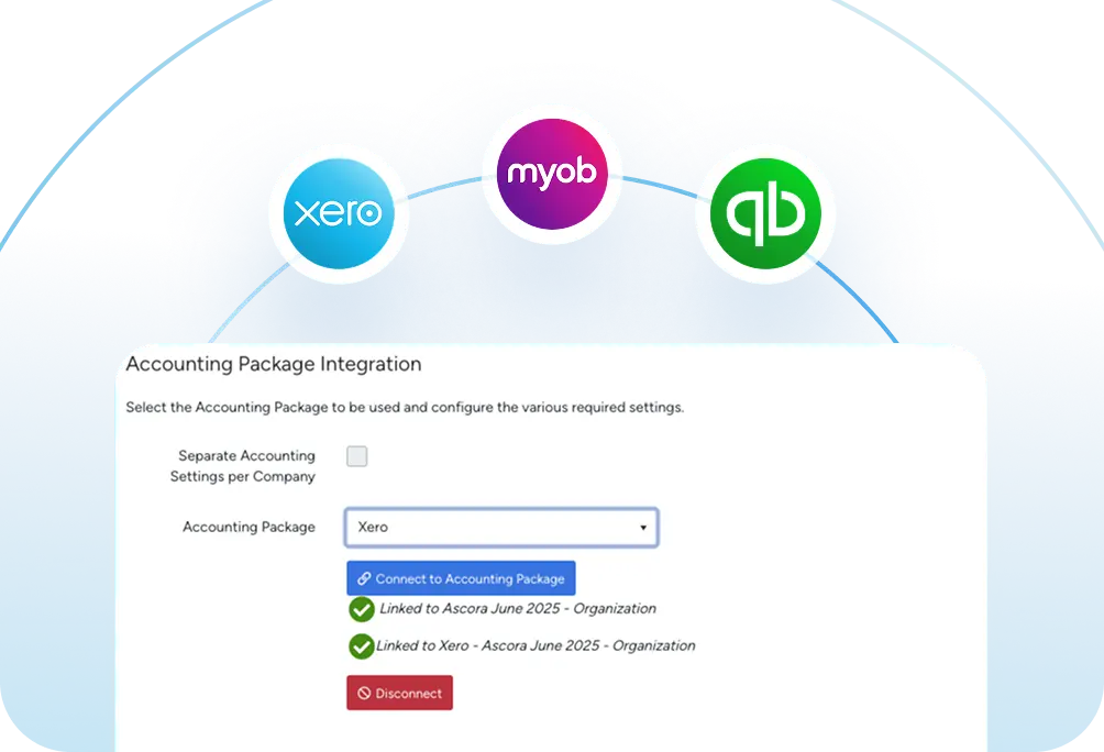Accounts integration with Xero MYOB QuickBooks