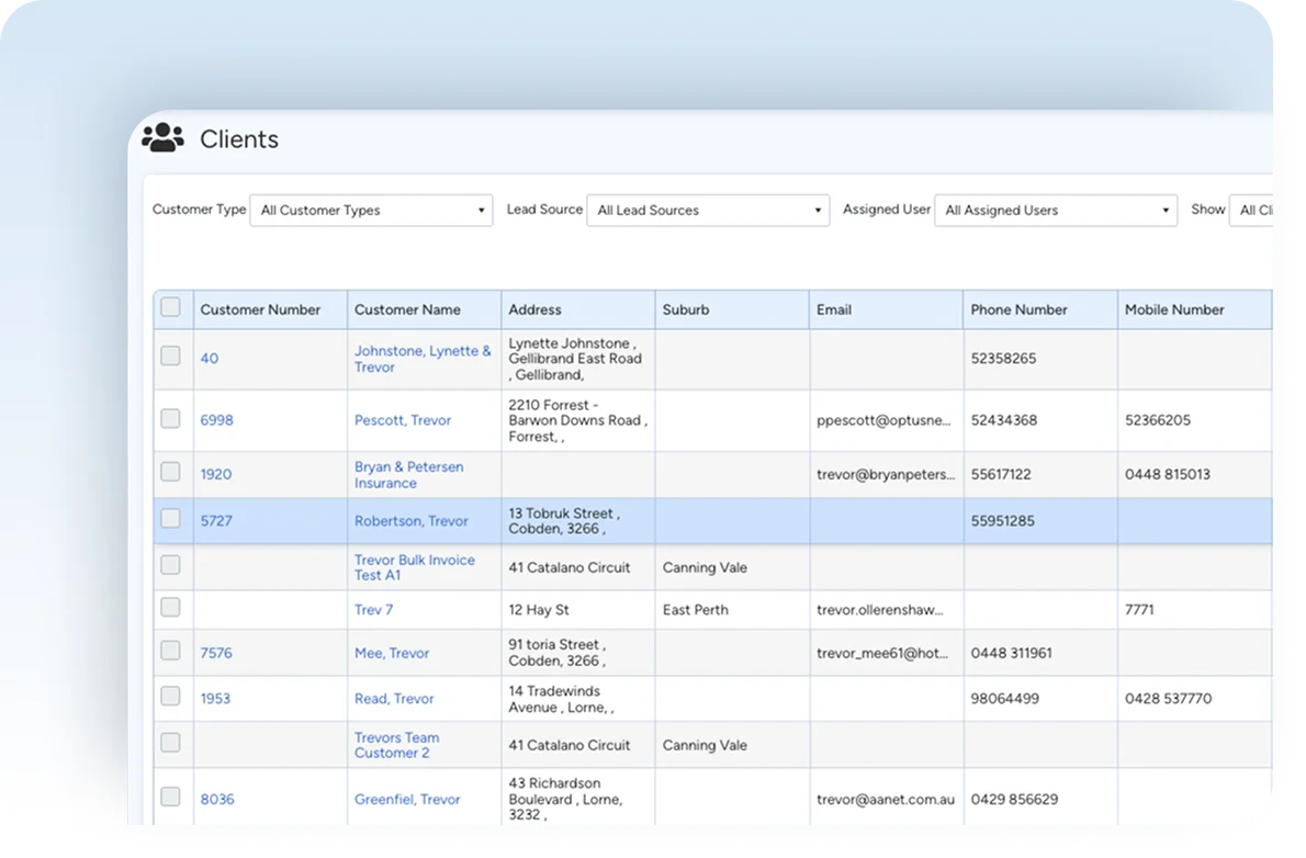 Manage customer records in Ascora