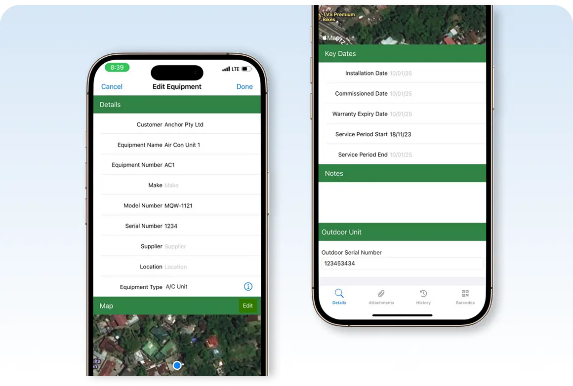 Customise equipment details on the mobile app