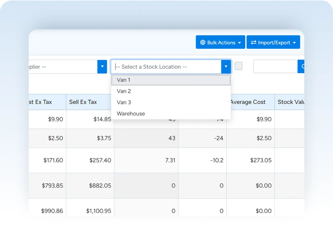 Multi-location stock tracking across warehouses and vans