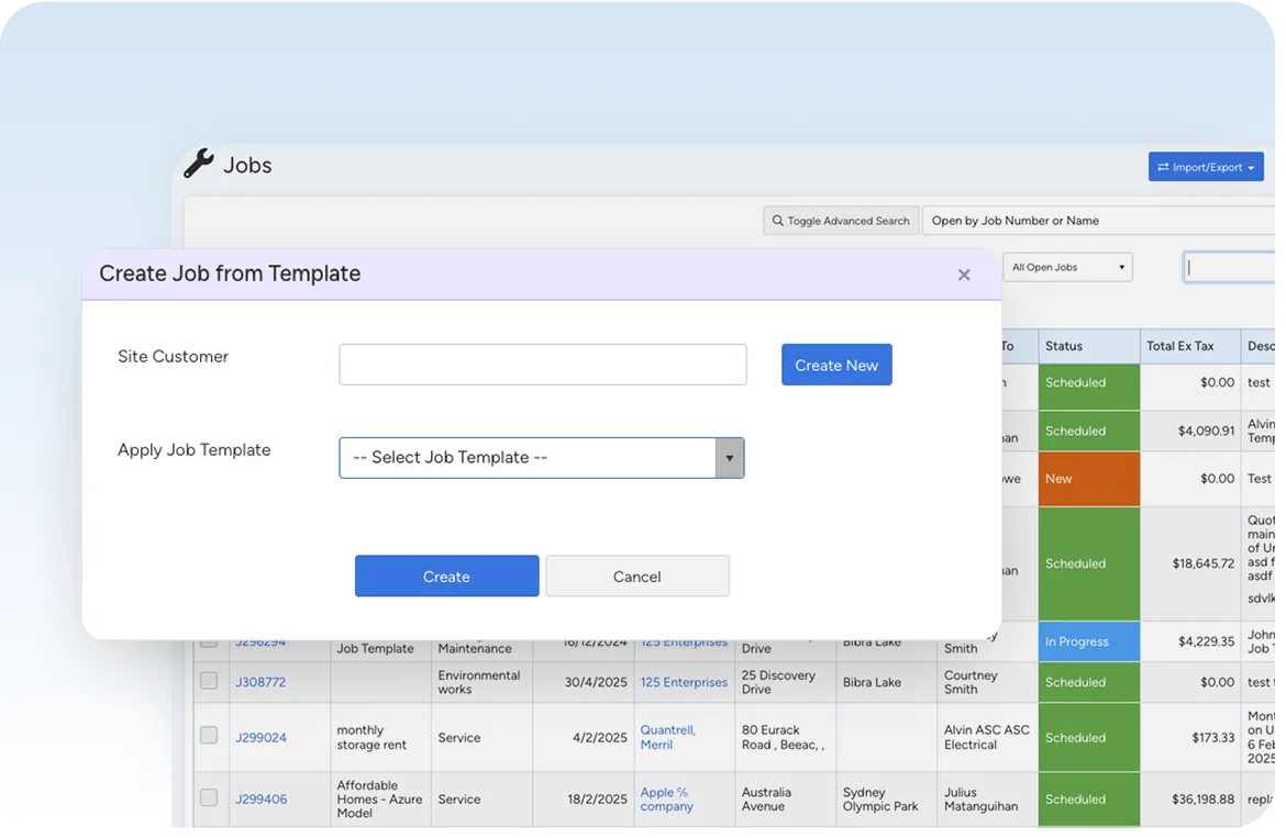Comprehensive Job Management and field service management dashboard