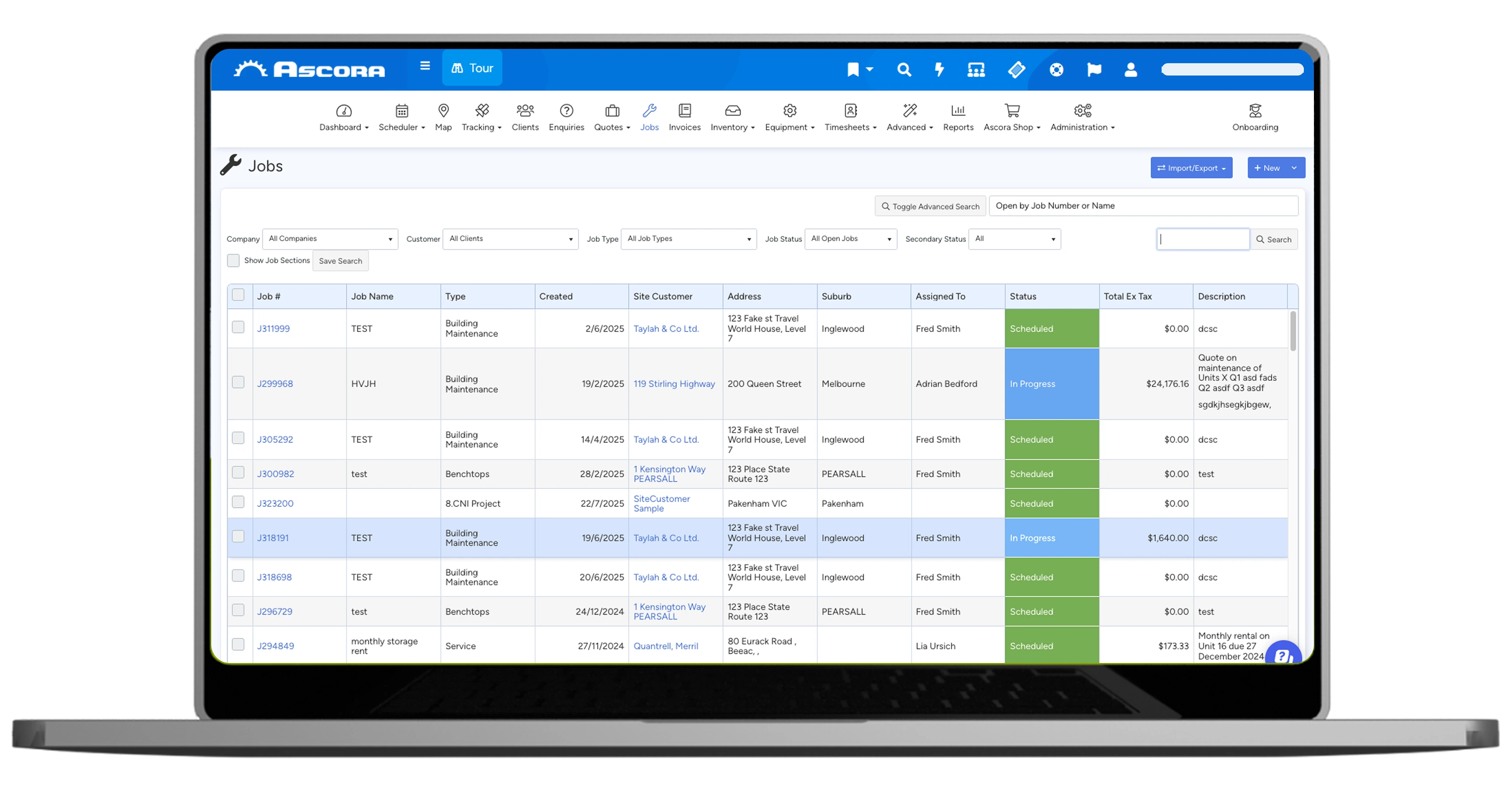 Tablet showing Ascora Field Service Management — click to play walkthrough