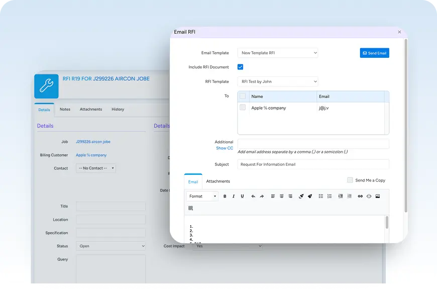 RFIs and variations logging