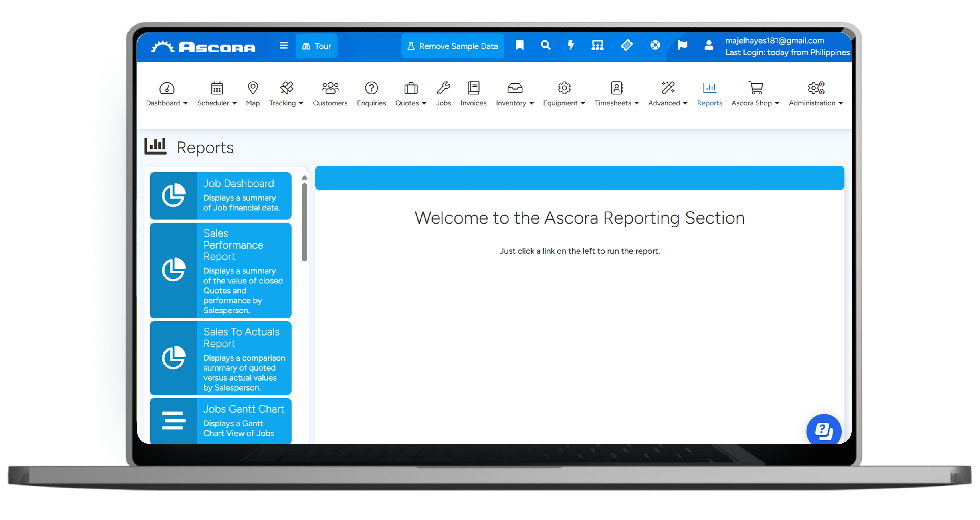 Ascora Real-time Reporting — click to play walkthrough