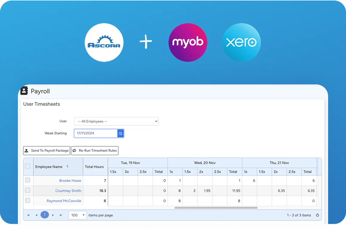 Timesheet pushed to payroll software