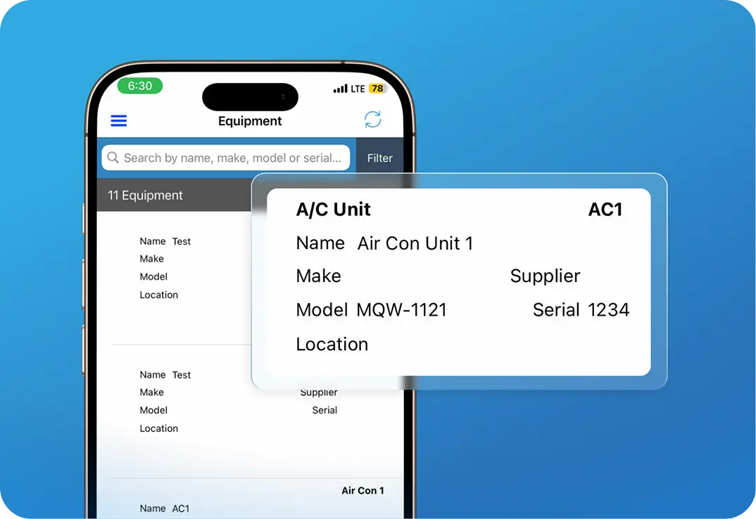 Customisable equipment module showing detailed asset tracking.