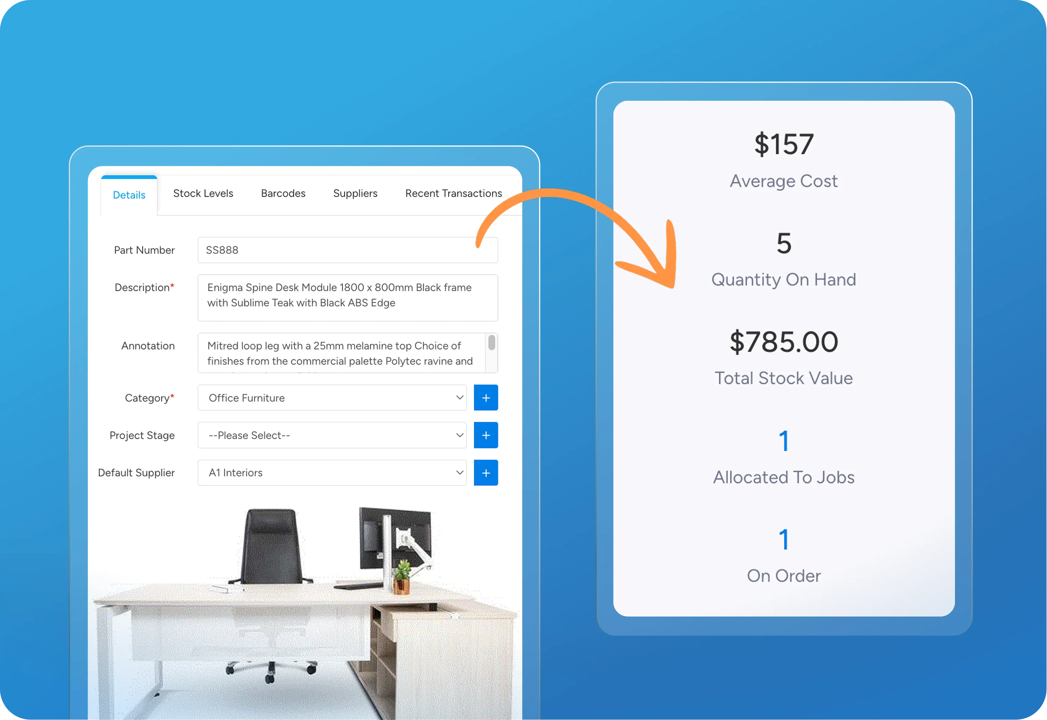 Inventory and parts management interface.