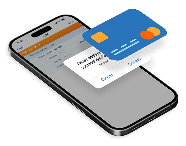 Smartphone displaying a payment confirmation for a completed roofing job.